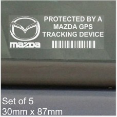 5 x MAZDA GPS Tracking Device Security WINDOW Stickers 87x30mm-MX-5,MX-3,RX-8,RX-7,Car,Van Alarm Tracker